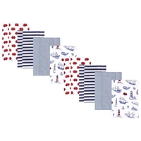 Hudson Baby Boys and Girls Cotton Poly Flannel Burp Cloths 8-Pack, Lighthouse, One Size