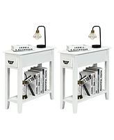 Gymax Set of 2 Nightstand 2 Tier End Bedside Sofa Side Table w/Drawer &Shelf