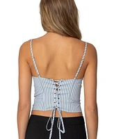 Edikted Womens Lois Lace Up Pinstripe Corset