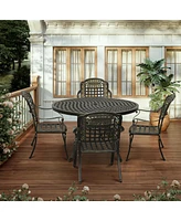 5pcs Patio Dining Set Cast Aluminium Outdoor Bistro 4 Chairs & 47 Inches Round Table for Balcony Porch Back