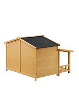 Raised Pet Kennel for Medium Dogs Pine Wood Natural