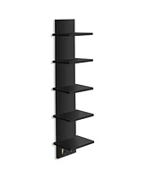 Sorbus 5 Tier Wall Mounted Floating Shelf Unit with Hooks - Home Decor and Storage Organizer