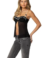 Edikted Womens Cia Sheer Split Front Bra Top