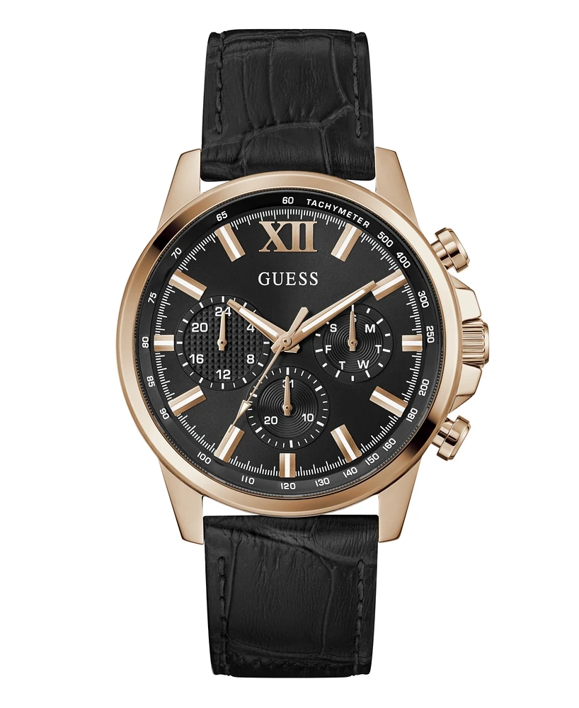 Guess Men's Multifunction Black Genuine Leather Watch