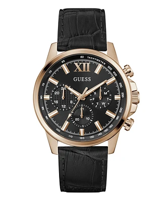 Guess Men's Multifunction Black Genuine Leather Watch