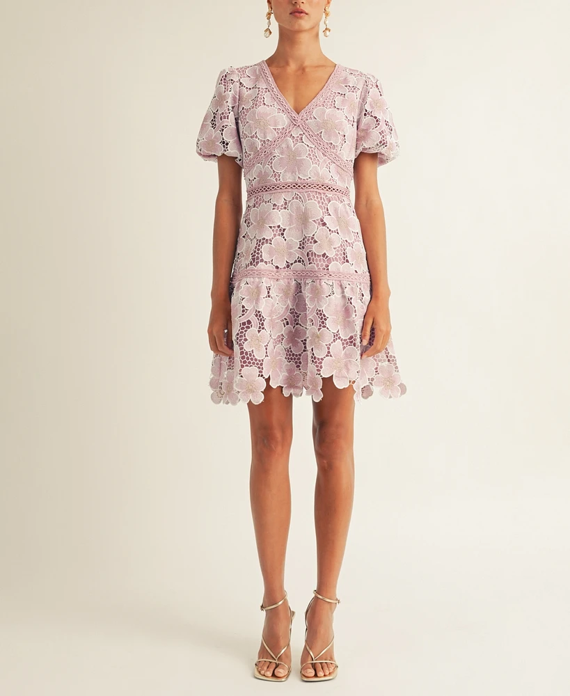 Arose Studio, Inc Women's Sarah Puff-Sleeve Lace Minidress