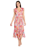 R & M Richards Women's Floral V-Neck Pleated Dress