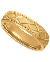 Men's Geometric Texture Milgrain Bead Wedding Band 18k Gold-Plated Sterling Silver