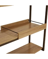 28.25-Inch H 3-Tier Sofa Table - Mdp Shelves and Powder-Coated Steel Frame - Removable Serving Tray - Brown