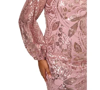 Adrianna Papell Plus V-Neck Long-Sleeve Sequin Sheath Dress