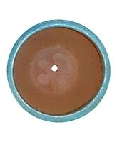 14" Raised Hexagon Pattern Glazed Ceramic Plant Pot - Features 1 Drainage Hole - 1.75 Gal Soil Capacity - Turquoise