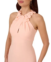 Adrianna Papell Petite Embellished Rosette Halter Gown