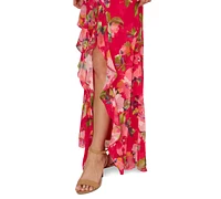 Adrianna Papell Petite Printed Chiffon Ruffle Dress