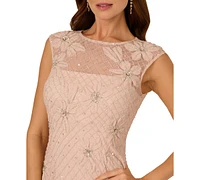 Adrianna Papell Women's Beaded Illusion Midi Dress
