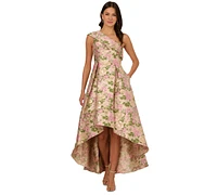 Adrianna Papell Women's Jacquard High-Low One-Shoulder Gown
