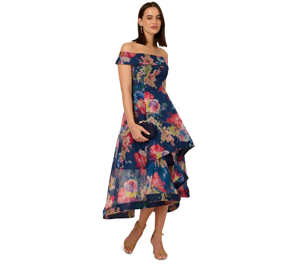 Adrianna Papell Women's Floral Organza High-Low Gown