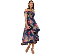 Adrianna Papell Women's Floral Organza High-Low Gown