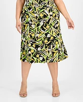 Kasper Plus Printed Pull-On Midi Skirt