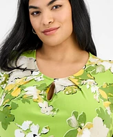 Kasper Plus Sleeveless Printed Keyhole Blouse