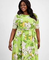 Kasper Plus Printed Tie-Waist Midi Dress