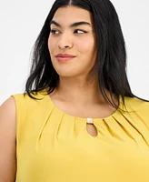 Kasper Plus Sleeveless Pleated Keyhole Blouse