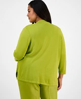 Kasper Plus Diagonal Stitch Open-Front Cardigan