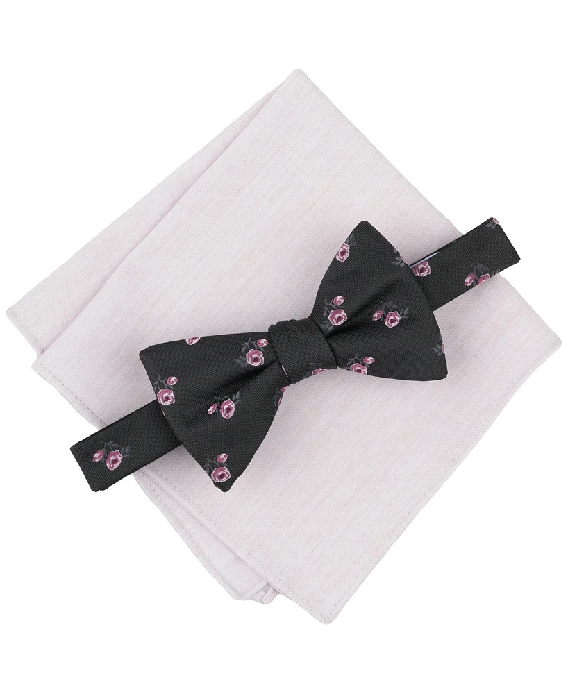 Bar Iii Men's Floral Bow Tie & Solid Pocket Square Set