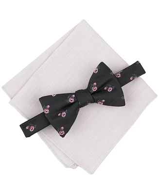 Bar Iii Men's Floral Bow Tie & Solid Pocket Square Set
