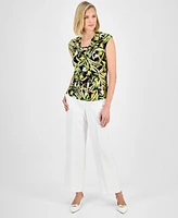 Kasper Women's Floral-Print Cowlneck Cap-Sleeve Top