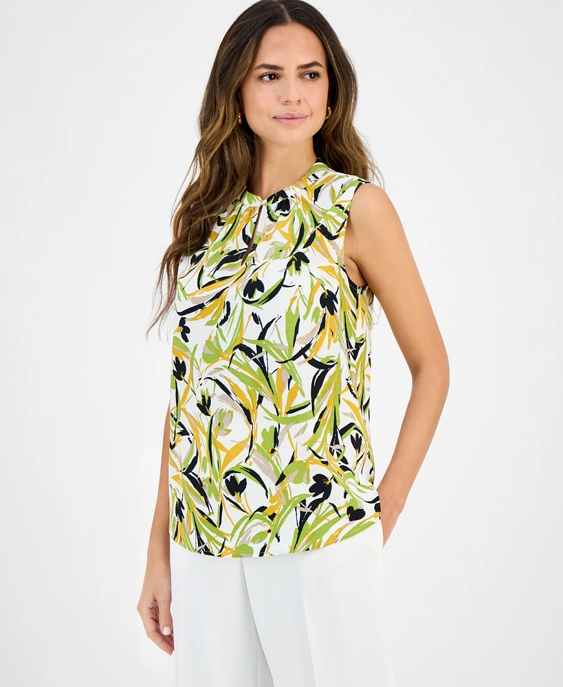 Kasper Women's Printed Sleeveless Keyhole Top