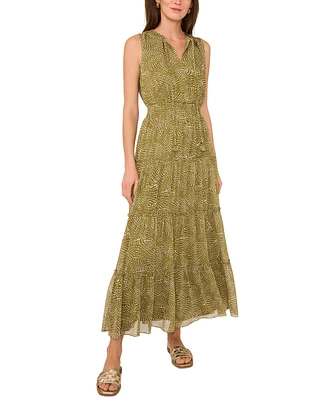1.state Women's Printed Sleeveless Tiered Maxi Dress