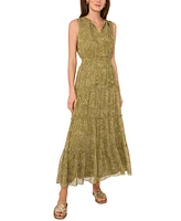 1.state Women's Printed Sleeveless Tiered Maxi Dress