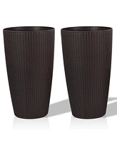 Modern Indoor/Outdoor Planter with Auto-Watering (22.5 inch, Brown, 2-Pack)