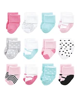 Luvable Friends Cotton Rich Baby Terry Socks 24-Pack, Mint Pink Mary Janes, 0-6 Months