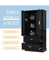 Tall Bathroom Storage Cabinet, Cabinet with Two Doors and Drawers, Adjustable Shelf, Mdf Board, Black