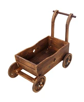 Wooden Wagon Planter with Wheels, Drain Hole & Handle