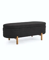 Ottoman Oval Storage Bench,Rubber Wood Leg,Black(46."x17.7"x10.8")