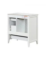 30" Bathroom Vanity with Sink, Bathroom Vanity Cabinet with Three Drawers and Door, Solid Wood and Mdf, White