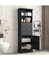 Tall Black Storage Cabinet with 3 Drawers and Shelves for Home
