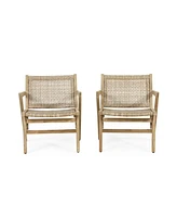 Acadia Wood and Woven Wicker Set of 2 Club Chairs for Outdoor Relaxation