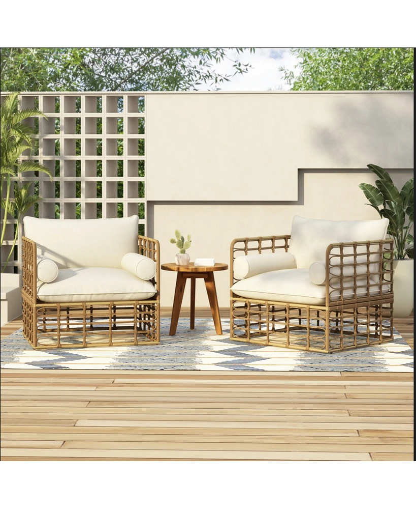 Rattan Chair Set with Side TableBoho Accent for Living Room, Patio