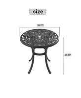 26.77-inch Cast Aluminum Patio Dining Table With Black Frame and Umbrella Hole