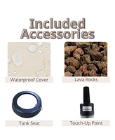 Outdoor Fire Pit Table, 35" Square Stone, 50,000 Btu Burner, Free Lava Rocks and Cover