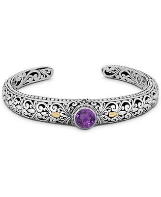 Devata Amethyst & Bali Filigree Cuff Bracelet in Sterling Silver and 18K Gold Accents