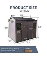 8x6ft Waterproof Resin Storage Shed with Floor, Windows, Lockable Door