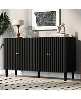 Elegant Four-Door Sideboard with Wavy Doors, Cylindrical Legs & Metal Handles