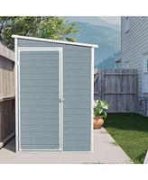 4x8ft Outdoor Storage Shed with Floor Resin shed with Two-Window, Waterproof, Lockable Doors for Patio,Yard,Lawn ---Gray