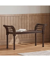 Elegant Retro Style Bench with Turned Legs, Bed End Bench for Bedroom or Living Room Decor, Walnut