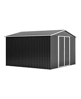 10x10 Ft Outdoor Metal Storage Shed with Lockable Doors and Frame