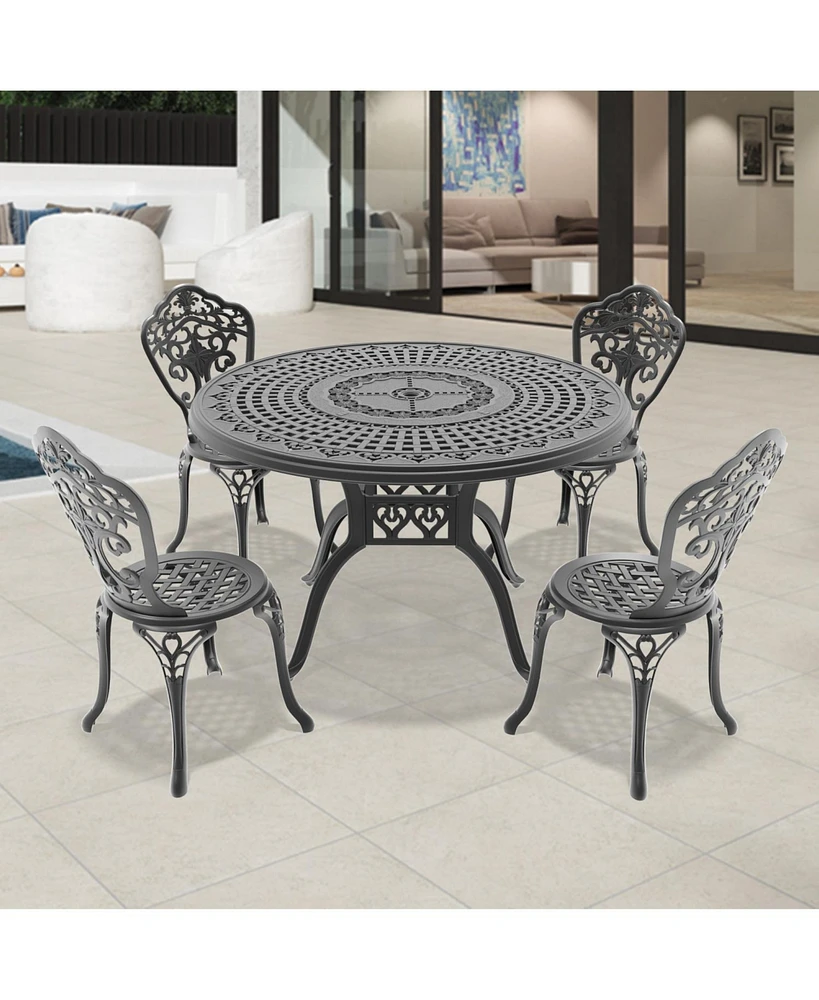 5-Piece Set Of All-Weather Cast Aluminum Dining Furniture Set With Black Frame